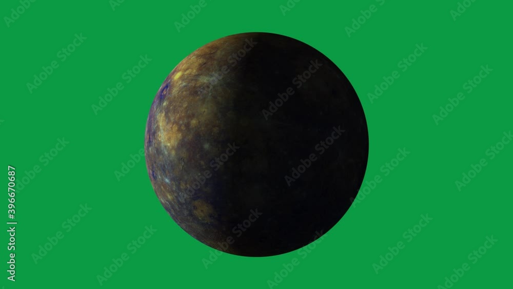 Wall mural planet of mercury is rotating in green screen. loop video