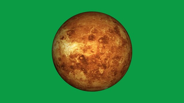 Beautiful planet of Venus animation in green screen. Evening star Venus is rotating. Milky Way galaxy's hot planet of Venus.