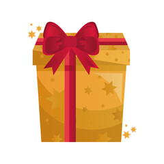 gift box present golden with red bow vector illustration design