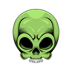 The green alien skull head with the holes eyes with the white teeth