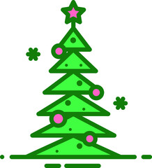 Simple cartoon hand drawn vector Christmas tree with ornaments