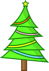 Simple cartoon hand drawn vector Christmas tree with ornaments