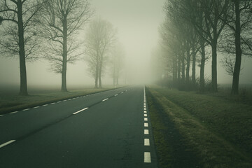 Fog on the empty road