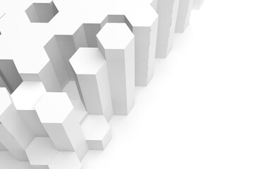 Obraz premium White abstract background with honeycomb. Hexagon bars isolated on white backdrop. 3D illustration