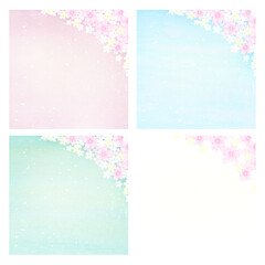 正方形　桜と華やかな空の背景イラストセット　上