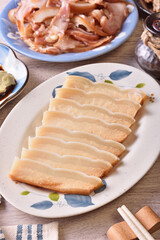 Freshly smoked shark on plate