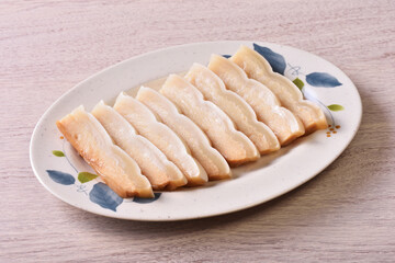 Freshly smoked shark on plate