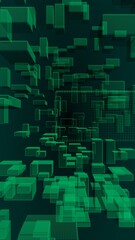 Green and dark abstract digital and technology background. The pattern with repeating rectangles. 3D illustration