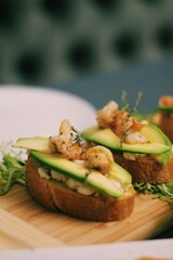 bruschetta with avocado and shrimp
