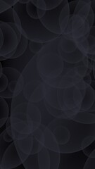 Abstract black background. Backdrop with dark transparent bubbles. Vertical orientation. 3D illustration