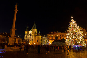 Obraz premium Christmas Mood on the night Old Town Square, Prague, Czech Republic