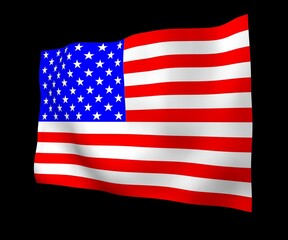 Obraz premium Waving flag of the United States of America on a dark background. Stars and Stripes. State symbol of the USA. 3D illustration
