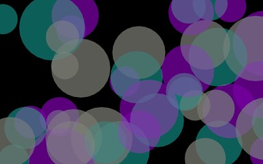 Multicolored translucent circles on a dark background. Green tones. 3D illustration