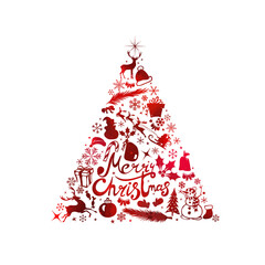 Merry Christmas. A Red Christmas tree made of graphic elements. Vector illustration