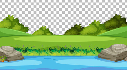 Blank nature park scene with river landscape on transparent background © brgfx