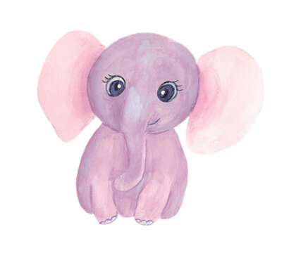 Cute elephant isolated on a white background. Illustration made by hand in watercolor.