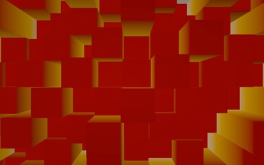 Abstract red elegant cube geometric background. Chaotically advanced rectangular bars. 3D Rendering, 3D illustration