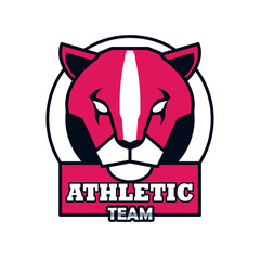 cougar head animal emblem icon with athletic team lettering