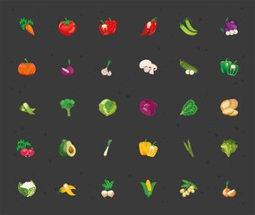 bundle of thirty vegetables set icons vector illustration design