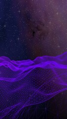 Abstract ultraviolet landscape on a dark background. Purple cyberspace grid. hi tech network. Outer space. Violet starry outer space texture. 3D illustration