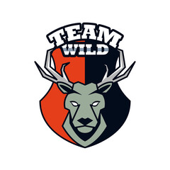 reindeer head animal emblem icon with team wild lettering