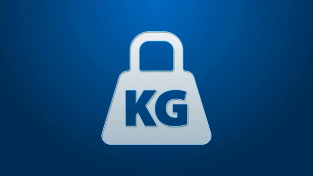 White line Weight icon isolated on blue background. Kilogram weight block for weight lifting and scale. Mass symbol. 4K Video motion graphic animation.