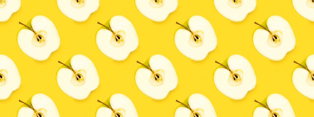 Fototapeta na wymiar Apples seamless pattern. Halves of apples. Abstract apple pattern.