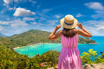 Woman and Aerial view of Koh Tao