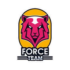 wolf head animal emblem icon with team force lettering
