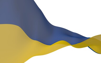 The flag of Ukraine on a white background. National flag and state ensign. Blue and yellow bicolour. 3D illustration waving flag