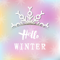 Hello Winter banner with snowflake. Place for text. Vector illustration isolated on white background