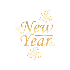 happy new year golden lettering with fireworks