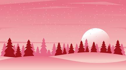 Fototapeta na wymiar beauty pink winter landscape with forest scene