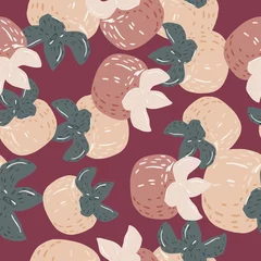 Tuinposter Seamless random pattern with pale palette. Persimmons ornament on maroon background. © smth.design