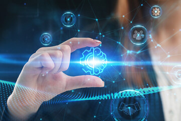 Business, Technology, Internet and network concept. Young businessman working on a virtual screen...