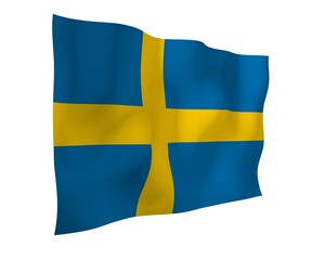 The flag of Sweden. Official state symbol of the Kingdom of Sweden. A blue field with a yellow Scandinavian cross that extends to the edges of the flag. 3d illustration