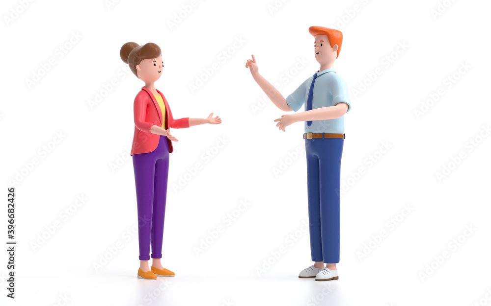Poster two man talking and discussing. communication and talking concept. 3d rendering,conceptual image.