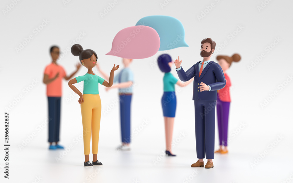 Poster two man talking and discussing. communication and talking concept. 3d rendering,conceptual image.
