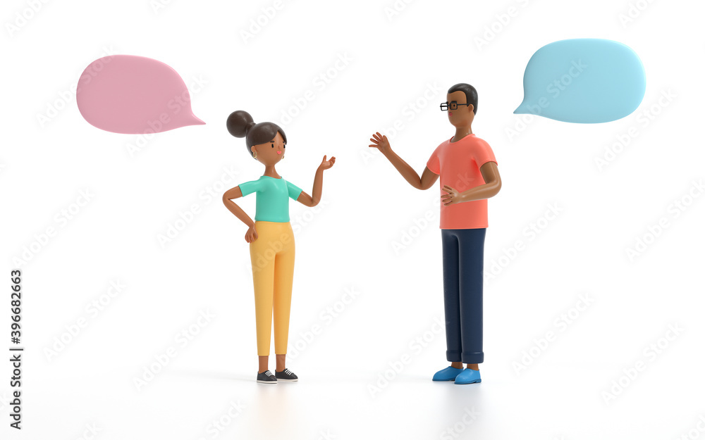 Poster two man talking and discussing. communication and talking concept. 3d rendering,conceptual image.