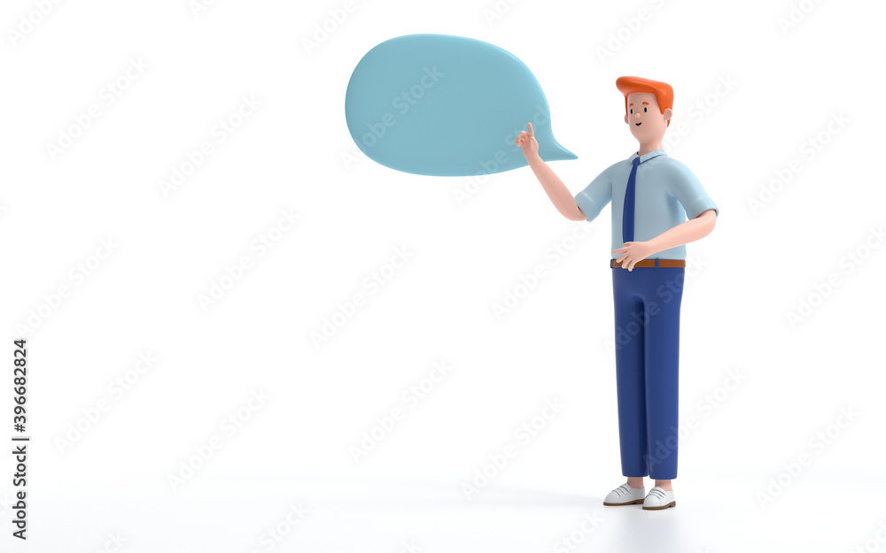 Poster a man with bubble talk.communication or social media concept. 3d rendering,conceptual image