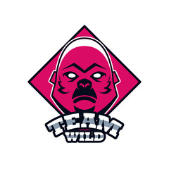 gorilla head animal emblem icon with team wild lettering