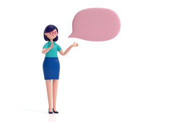 A woman with bubble talk.communication or  social media concept.  3d rendering,conceptual image