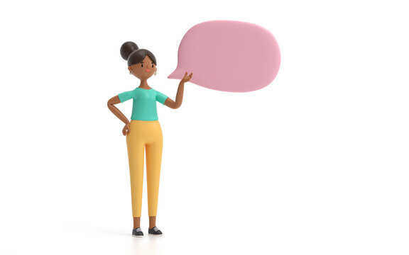 A woman with bubble talk.communication or  social media concept.  3d rendering,conceptual image