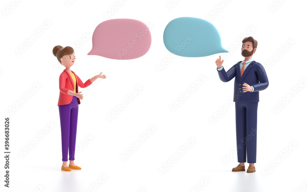 Poster two man talking and discussing. communication and talking concept. 3d rendering,conceptual image.
