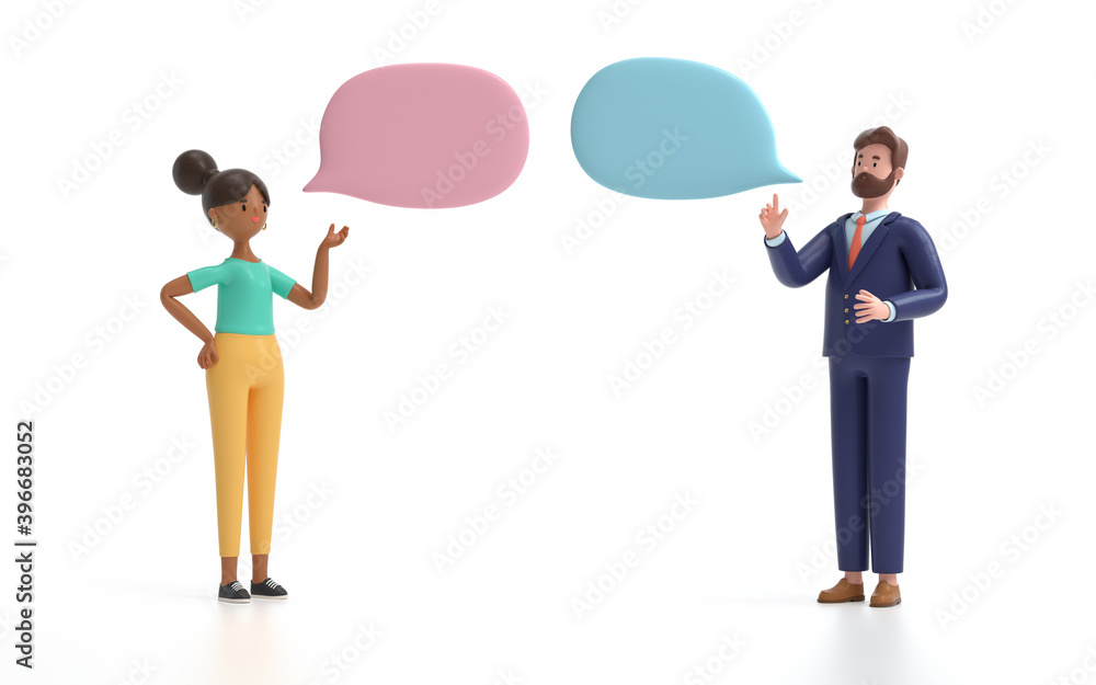 Poster two man talking and discussing. communication and talking concept. 3d rendering,conceptual image.