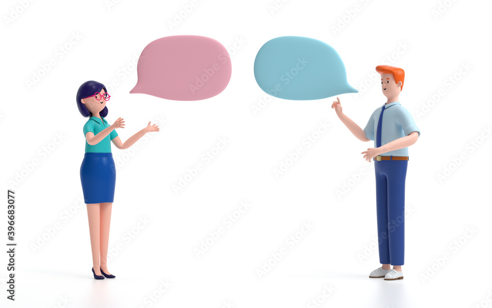 Poster two man talking and discussing. communication and talking concept. 3d rendering,conceptual image.