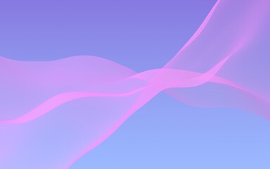 Pink wave on blue sky abstract background. Fluttering pink scarf. Waving on wind pink fabric. 3D illustration