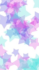 Multicolored translucent stars on a white background. Pink tones. 3D illustration