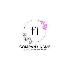 Initial FT Handwriting, Wedding Monogram Logo Design, Modern Minimalistic and Floral templates for Invitation cards