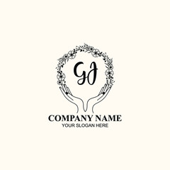 Initial GJ Handwriting, Wedding Monogram Logo Design, Modern Minimalistic and Floral templates for Invitation cards
